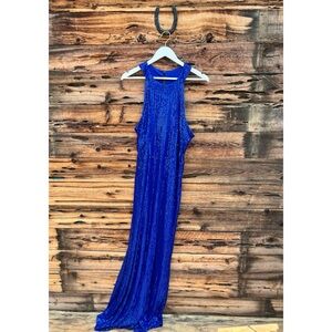 UNBRANDED | Blue Halter Sequin Sleeveless Sparkly Long Maxi Party Dress 2X